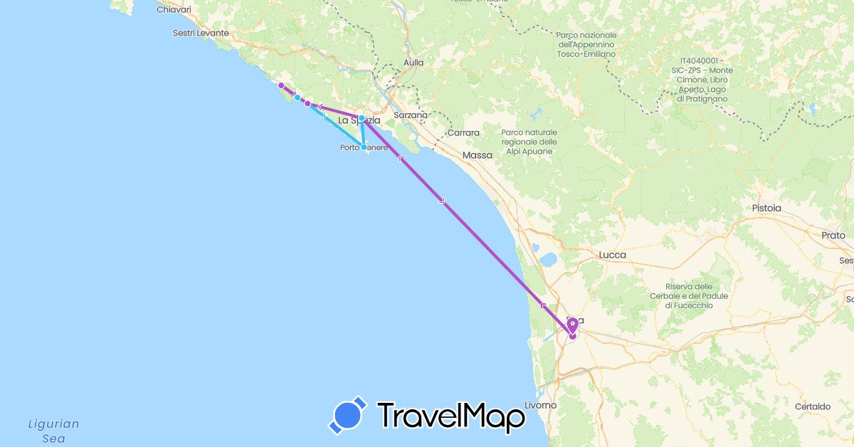 TravelMap itinerary: driving, train, boat in Italy (Europe)