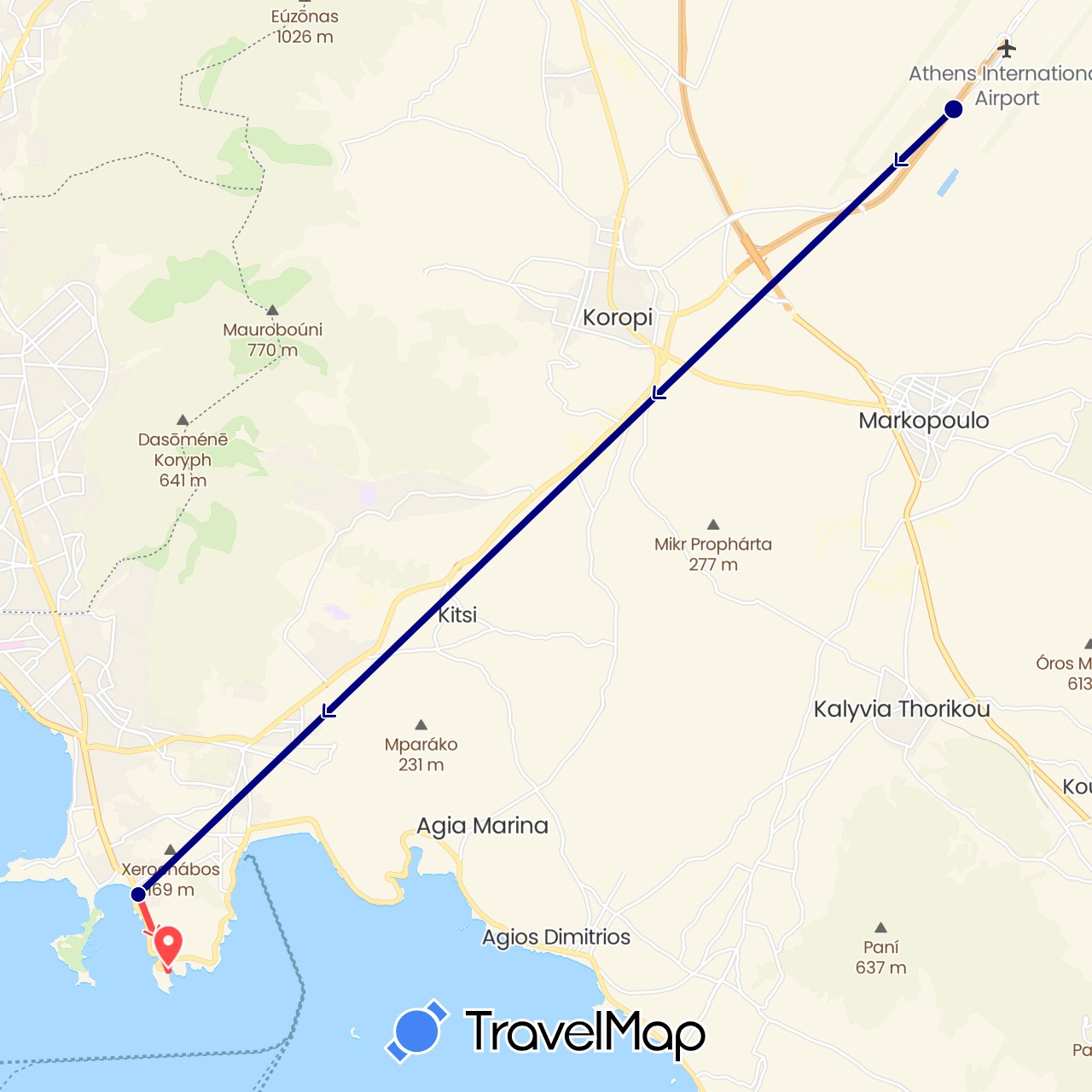 TravelMap itinerary: driving, hiking in Greece (Europe)
