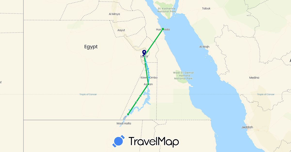 TravelMap itinerary: driving, bus, boat in Egypt (Africa)