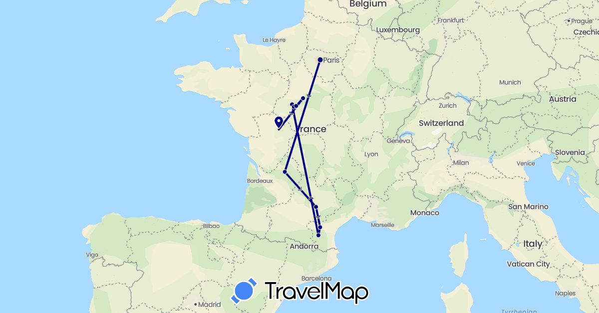 TravelMap itinerary: driving in France (Europe)