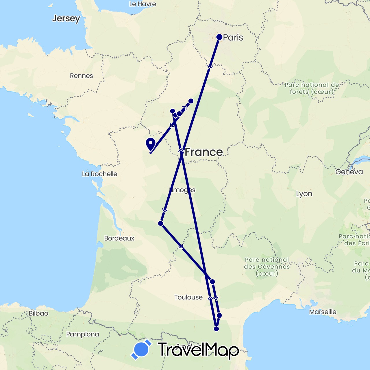 TravelMap itinerary: driving in France (Europe)