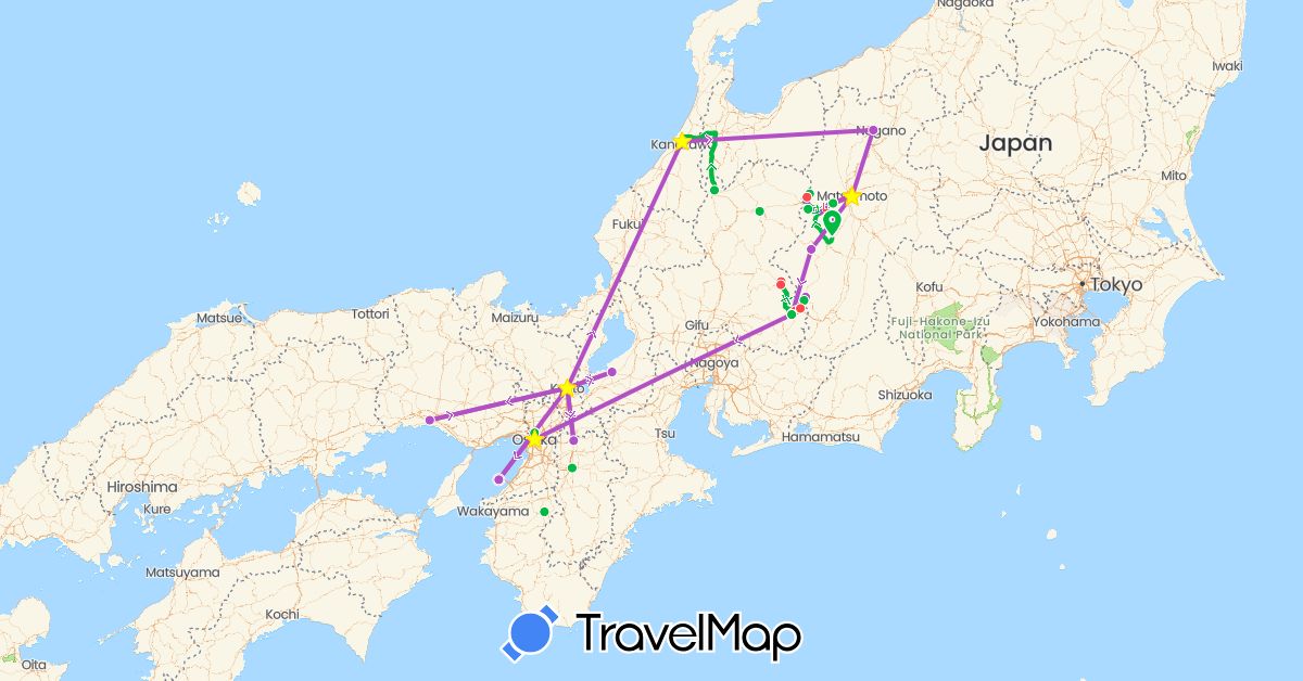 TravelMap itinerary: bus, train, hiking in Japan (Asia)