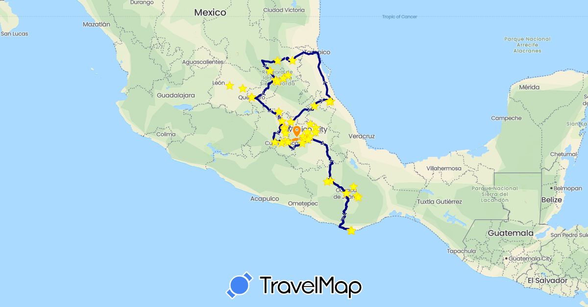 TravelMap itinerary: driving, hitchhiking in Mexico (North America)