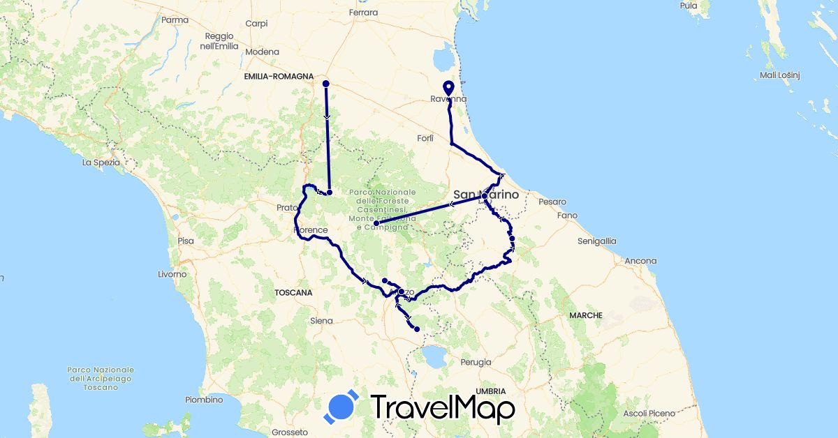 TravelMap itinerary: driving in Italy, San Marino (Europe)