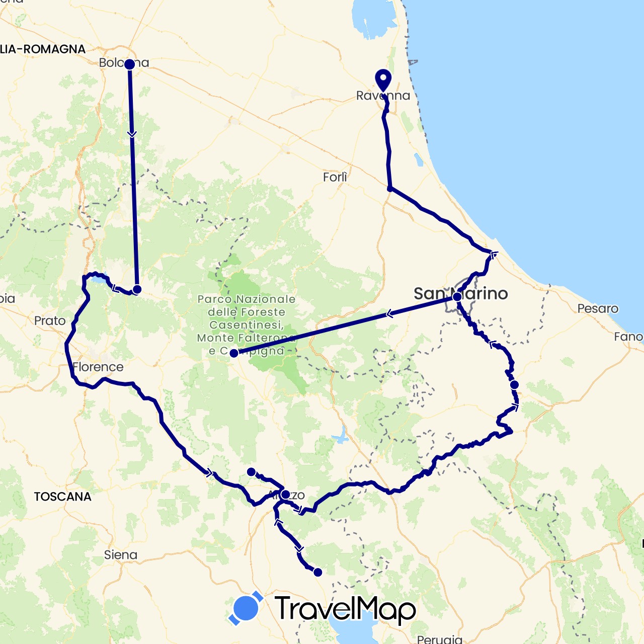 TravelMap itinerary: driving in Italy, San Marino (Europe)