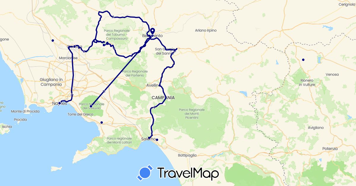 TravelMap itinerary: driving in Italy (Europe)