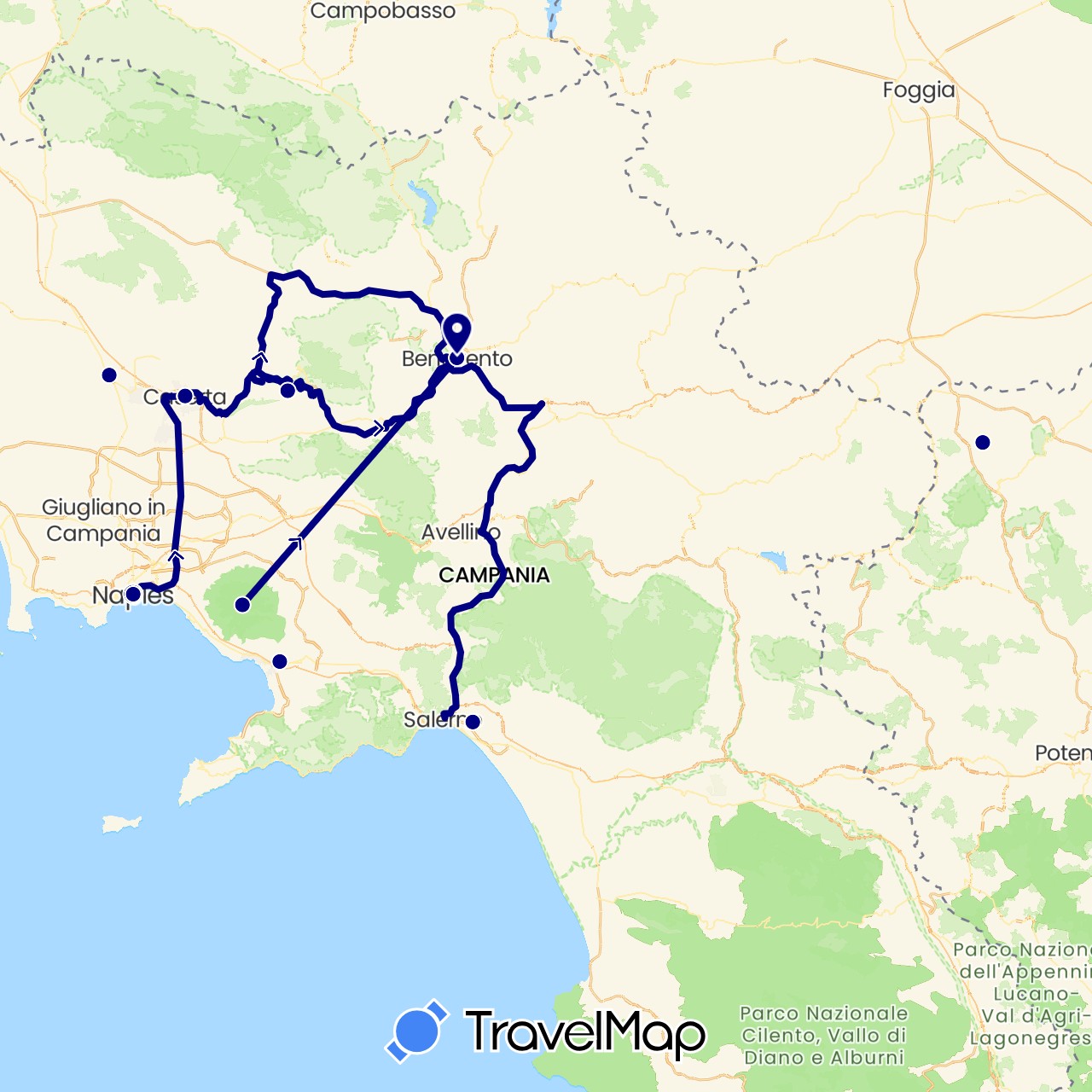TravelMap itinerary: driving in Italy (Europe)