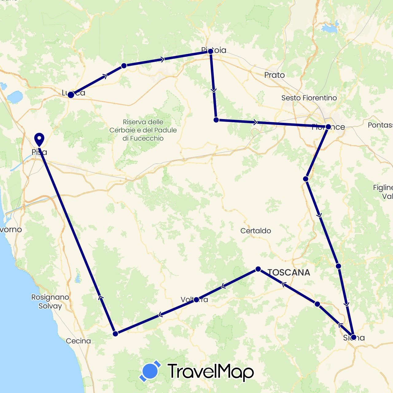 TravelMap itinerary: driving in Italy (Europe)