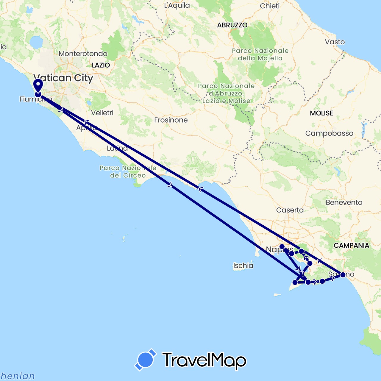 TravelMap itinerary: driving in Italy (Europe)