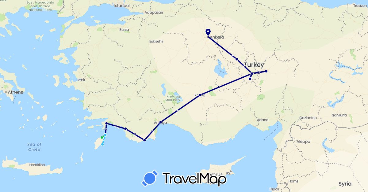 TravelMap itinerary: driving, bus, boat in Greece, Turkey (Asia, Europe)