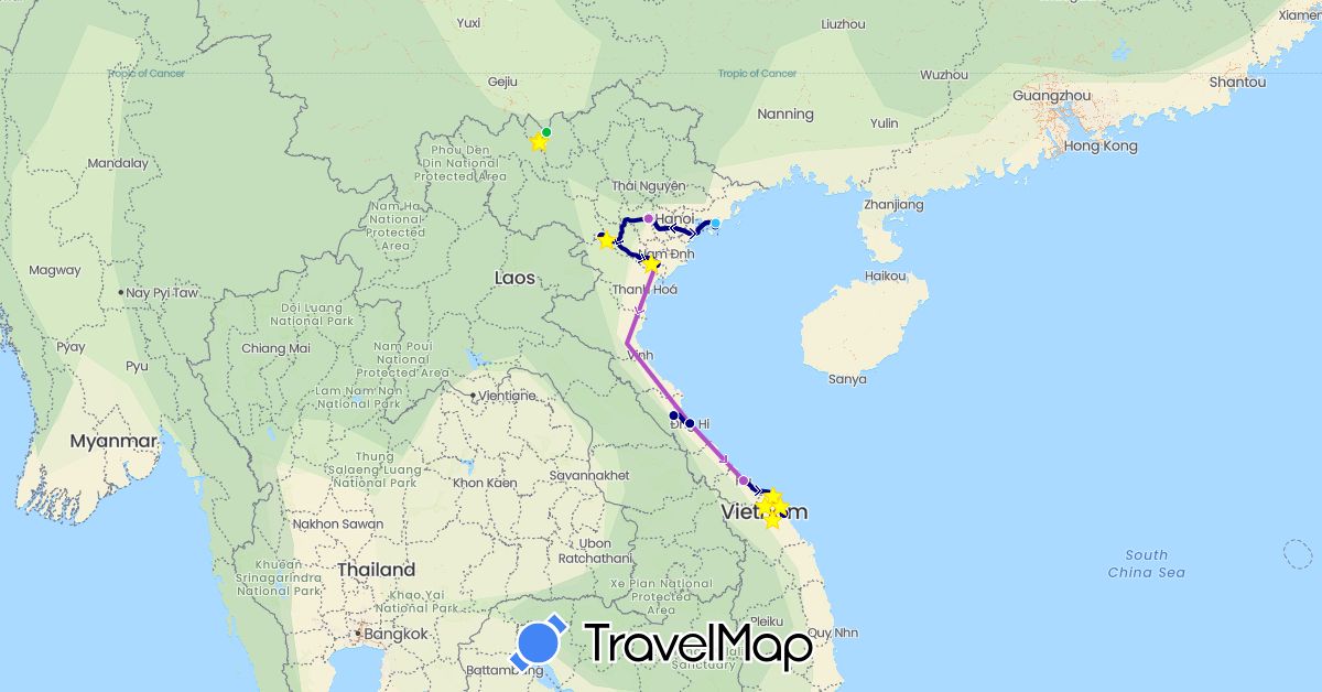TravelMap itinerary: driving, bus, train, boat in Vietnam (Asia)